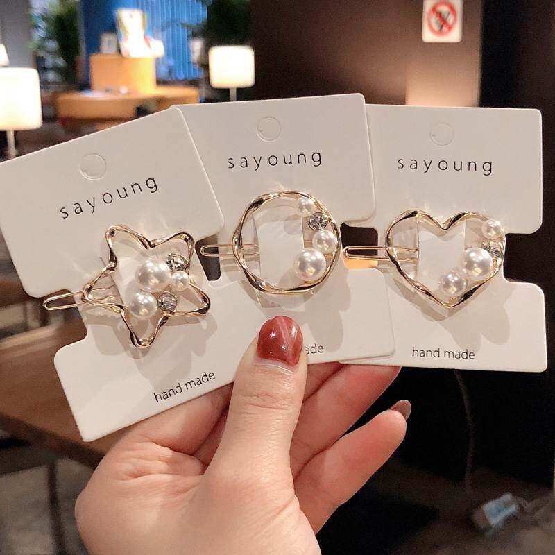 Women Rhinestone Hair Clips Geometric Hollow Pearl  Hairpin Barrette Girls Korean Style Vintage Hair Accessories Simple Hairgrip